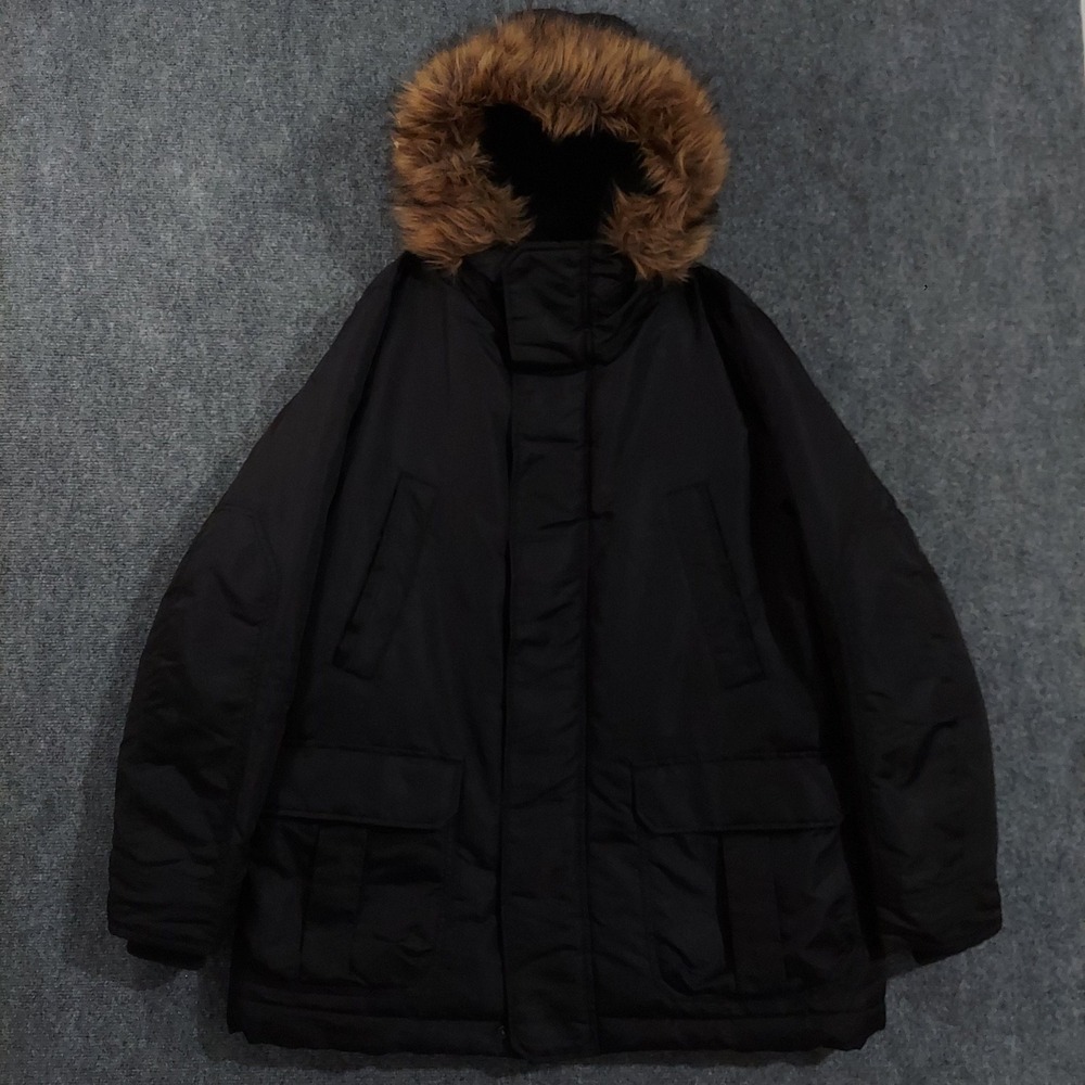 Gap Coat Mens Large Black ColdControl Max Hooded Parka Faux Fur‎ Insulated